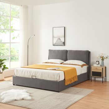 Cama Matrimonio Lunner Somier Abatible 160x200cm - Gris Oscuro [en.casa]