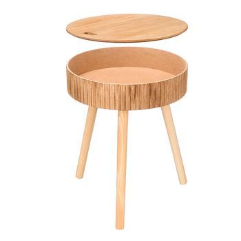 Mesa Auxiliar Natural Con Diseño De Ondas, Tapa Elevable Y Compartimento Interior, 38 Cm De Diámetro. 38x38x47 Cm Color: Blanco