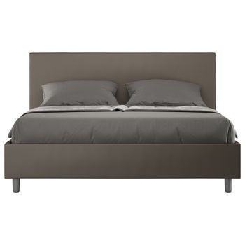 Cama De Matrimonio 160x200 Cm Polipiel Marrón Adelyne Con Somier Y Arcón-color Marrón-ropa De Cama 180x200 Cm