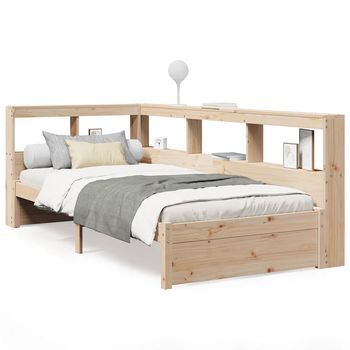 Cama Individual | Cama Para Adultos | Cama Con Estantería Sin Colchón Madera Maciza De Pino 90x190 Cm