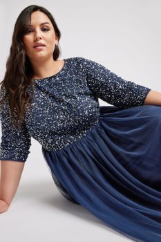 Luxe Vestido Largo Azul Cuerpo Lentejuelas, Mujer Curvy Y Tallas Grandes, Luxe: Ultimate Embellishment