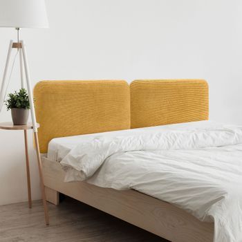 Dhome Cabecero Tapizado En Pana Liso Redondeado Para Pared Acústicos Cabeceros Absorbentes Cabezal Cama Dormitorio (mostaza, 180cm Dual)