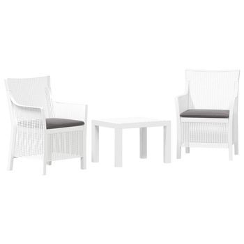 Juego De Salón Con Cojín 3 Piezas | Mueble De Jardín Blanco Pp