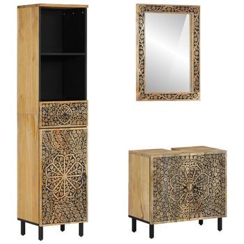 Conjunto De Muebles De Baño 3 Piezas Madera Maciza De Mango Vidaxl
