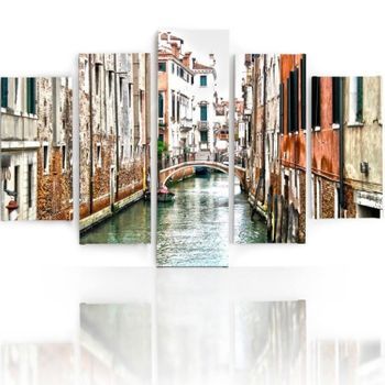 Legendarte - Cuadro Lienzo, Impresión Digital - Puente Sobre El Canal En Venecia - Decoración Pared Cm. 150x100 (5 Paneles)