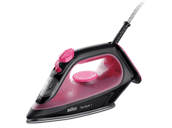 Plancha de vapor - Braun TexStyle 1 SI1070PU, 2000W, 0.22 l, Golpe 130g/min, Suela SuperCeramic, Calentamiento rápido 35s, Autolimpieza, Rosa