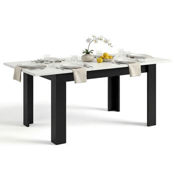 Mesa De Comedor Extensible 140-190x90 Cm Sira Negro Mate - Blanco Artik 190 X 78 X 90 Cm
