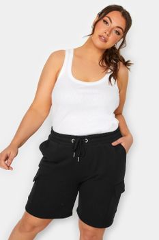 Yours Joggers Cortos Negros Bolsillos Cargo, Mujer Curvy Y Tallas Grandes, Yours