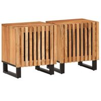 juego de 2 mesitas de noche con compartimento con puerta 40 x 34 x 46 cm madera de acacia y acero dec034793