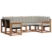 conjunto de sofas de exterior 6 piezas  mueble de jardin natural y gris claro