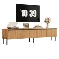 mueble para tv de 180 cm con 4 puertas onduladas y pasacables estructura de mdf mesa de tv color natural