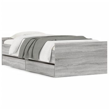 Cama Para Adulto | Cama Individual | Estructura De Cama Con Cajones Sonoma Gris 75x190 Cm