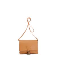 bolso de hombro dollar de piel con solapa y bandolera ajustable tan