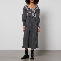 damson madder hermione shirred polka dot poplin midi dres - uk 6