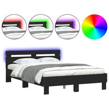 Estructura De Cama Con Cabecero Y Luces Led Negro 135x190 Cm Vidaxl