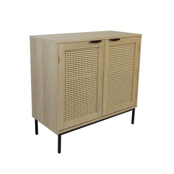 Aparador con 2 puertas de mimbre, madera, mueble tv, 80 x 35 x 75,5 cm