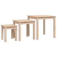 3 piezas mesas apilables madera maciza de pino