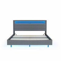 cama tapizada 140x200 cm - con toma usb y luz led cabecero reversible pie oculto cama doble cama juvenil cama para adultos - gris