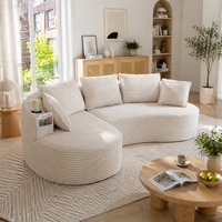 sofa de pana curvo welltin con portavasos y bolsillos laterales sofa moderno de espuma de alta densidad transpirable 250x152x82cm beige
