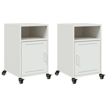 Pack 2 Uds Mesitas De Noche | Mesilla De Noche Acero Blanco 36x39x59 Cm