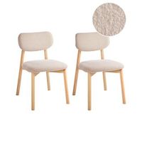 conjunto de 2 sillas de comedor estructura de madera de caucho asiento y respaldo acolchado de boucle comedor cocina marron claro y beige claro mills