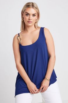 Limited Collection Top Azul Tirantes Asimétricos Con Detalle Metálico, Mujer Curvy Y Tallas Grandes, Limited Collection
