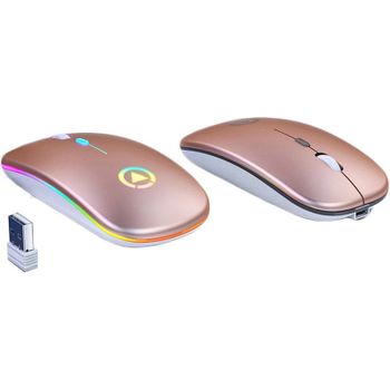 Kinsi A2 Ratón Silencioso Iluminado RGB Recargable Rosa