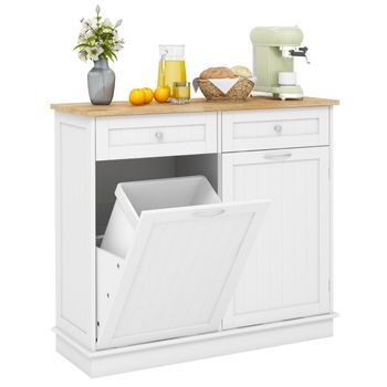 Costway Gabinete de Basura Abatible para Cocina Gabinete con Contenedor de 42 L Oculto 2 Cajones Estante Ajustable para Comedor