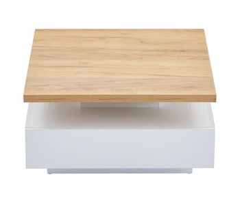 Mesa de centro cuadrada giratoria 360° - 70x70x36 cm - con 1 cajón - blanco y natural