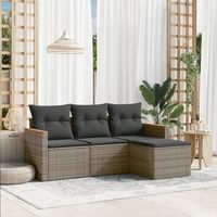 conjunto de sofas de jardin 4 uds  mueble jardin mesa y sillas y cojines ratan sintetico gris cfw261892