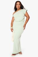 vestido plus maxi asimetrico fruncido verde