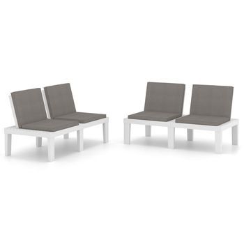 Bancos De Jardín Con Cojines 2 Piezas | Juego Sofá De Jardín | Conjunto De Comedor Jardín Plástico Blanco