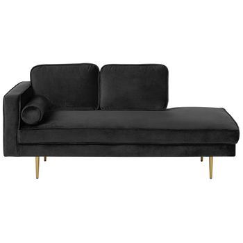 Chaise Longue Tapizado En Terciopelo Negro Versión Izquierda Patas De Metal Diseño Moderno Miramas