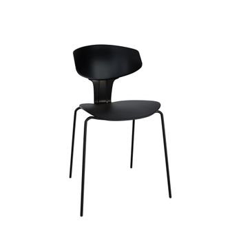 Silla moderna en polipropileno negro con reposabrazos.