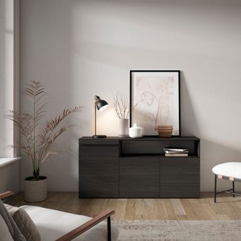 Aparador efecto madera negro 150x35x75cm