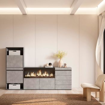 Zapatero efecto madera cemento 224x35x145cm chimenea efecto fuego