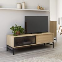 mueble tv 2 puertas color roble y metal negro 120 cm