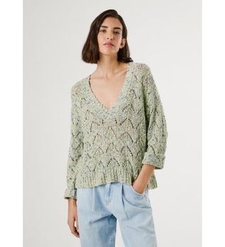 Pepe Jeans para mujer. PL702306 Jersey Camila verde (M), Casual, Algodón, Manga larga