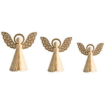 Conjunto De 3 Figuritas De Ángeles De Papel Con Forma De Panal Origami Decoración Navideña Beige Eira