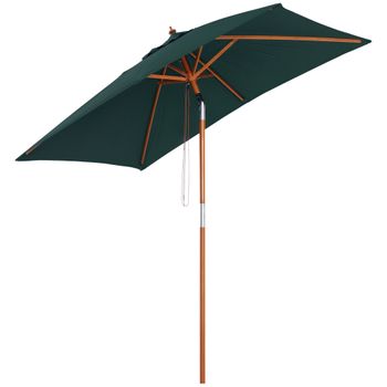 Outsunny Sombrilla Parasol de Jardín 200x150x230 cm Sombrilla Rectangular Inclinable con Manivela Doble Techo y Poste Desmontable Verde   Aosom España