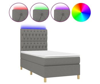 Cama box spring colchón y luces led tela gris oscuro 90x200 cm diseño de botones