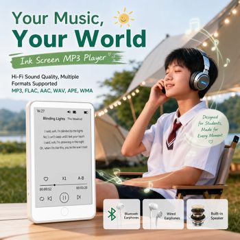 Reproductor MP3 con Pantalla E-Ink para Estudiantes 2026, Sin Luz Azul, 64GB, FLAC/APE sin Pérdidas, Retroiluminación Integrada | Grabadora con batería de larga duración (75H)
