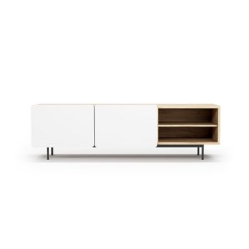 Mueble tv melamina roble claro-blanco patas grafito 54x180x44 cm