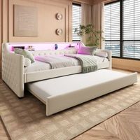 cama canape de dia 90x200 cm con led usb somier de lamas cama nido lino beige