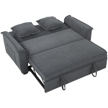 HOMCOM Sofá Convertible 2 Plazas Sofá Cama Clic Clac en Chenille Respaldo Regulable 2 Cojines Bolsillo Lateral Gris   Aosom España