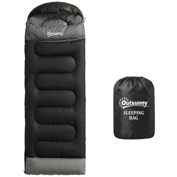 Outsunny Saco de Dormir Adulto Ligero y Compacto para 3 Estaciones Impermeable Portátil Tamaño Pequeño para Acampar Negro