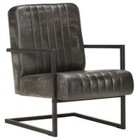 sillon voladizo cuero autentico gris envejecido vidaxl