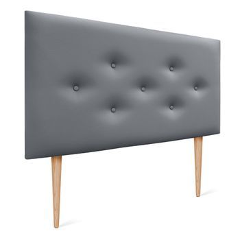 Dhome Cabecero De Polipiel Con 3 Hileras Intercaladas De Botones Y Patas Cabezal Tapizado Cama Lujo (gris, 90cm)