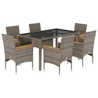 set comedor jardin 7 piezas y cojines ratan sintetico vidrio gris