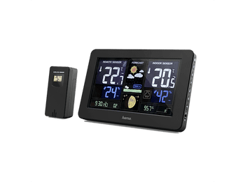 Estación meteorológica - Hama Premium, Sensor de interior y exterior, Alcance 60m, USB, Negro